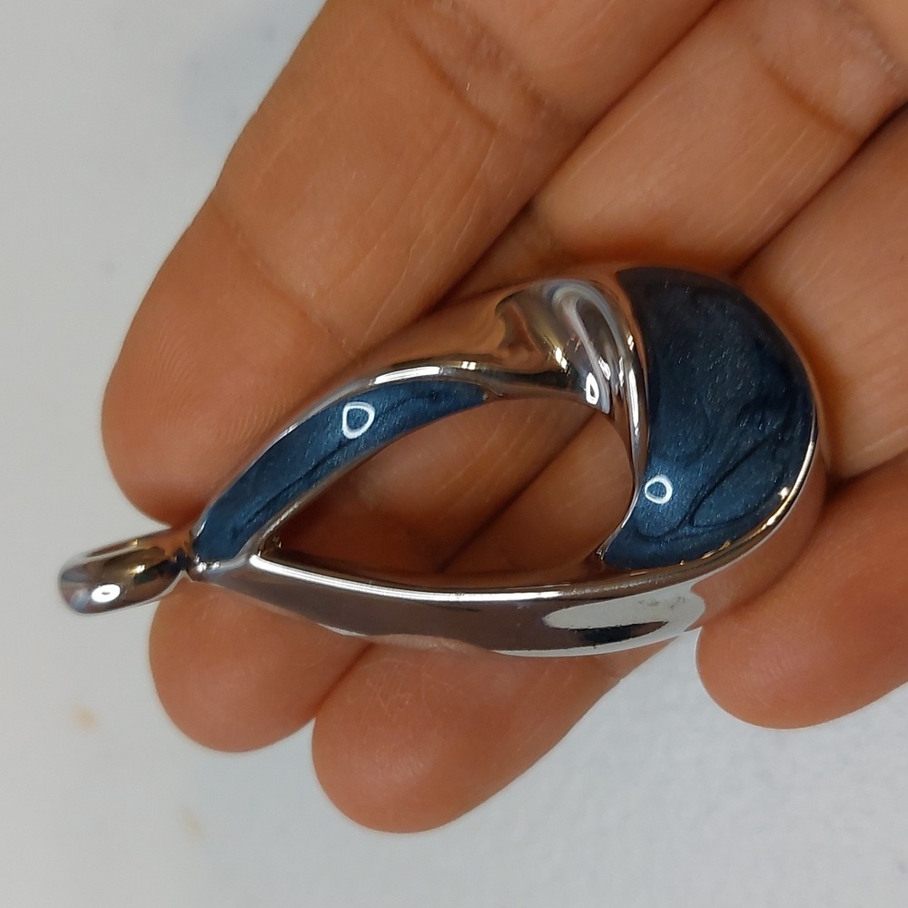 Lia Sophia Blue Enamel and Silver Tone Twist Detail Open Teardrop Shaped Pendant